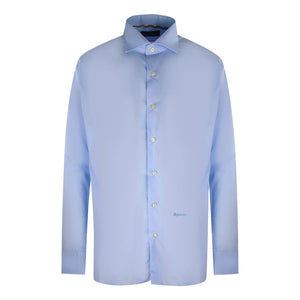 Aquascutum Plain Branded Logo Long Sleeve Blue Shirt