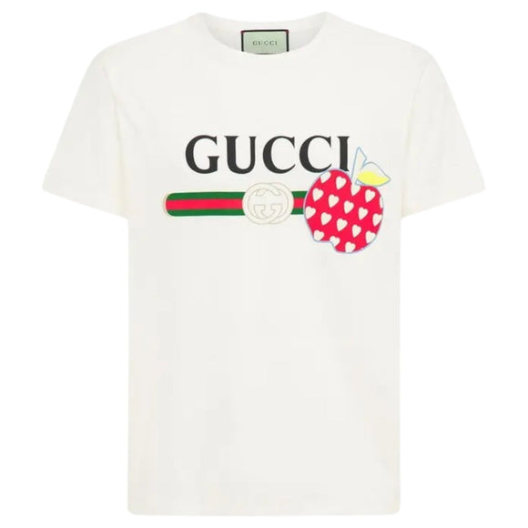 Gucci Les Pommes Logo Regular Fit White T-Shirt S