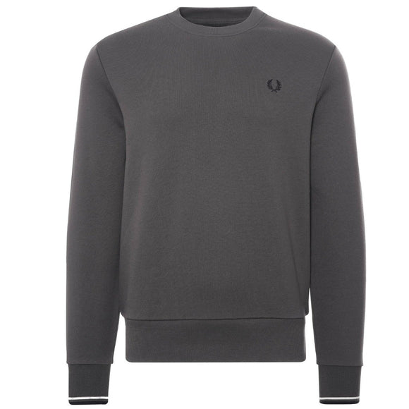 Fred Perry Twin Tipped Sleeve Crew Neck Gunmetal Grey Sweatshirt