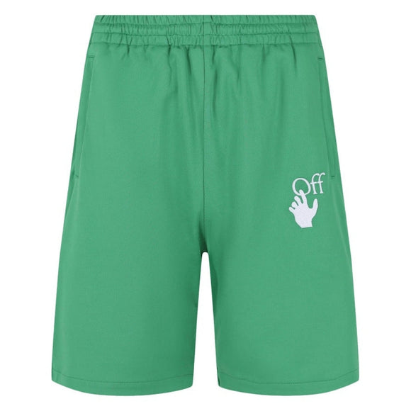 Off-White Hands Off Logo Skate Fit Green Track Sweat Shorts XS