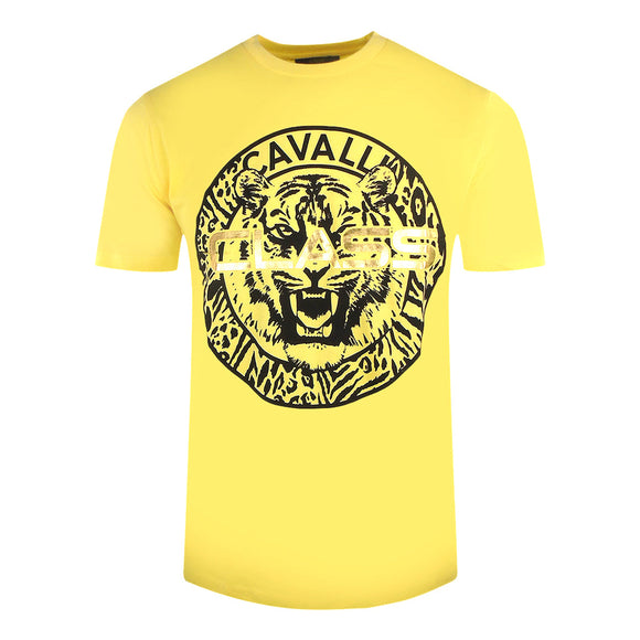 Cavalli Class Circular Tiger Design Yellow T-Shirt