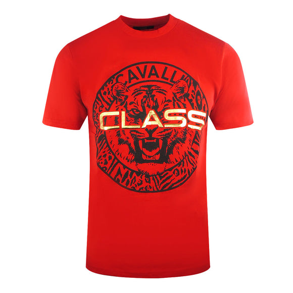 Cavalli Class Circular Tiger Design Red T-Shirt