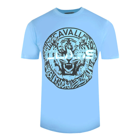 Cavalli Class Circular Tiger Design Light Blue T-Shirt