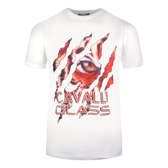 Cavalli Class Peeking Tiger Design White T-Shirt