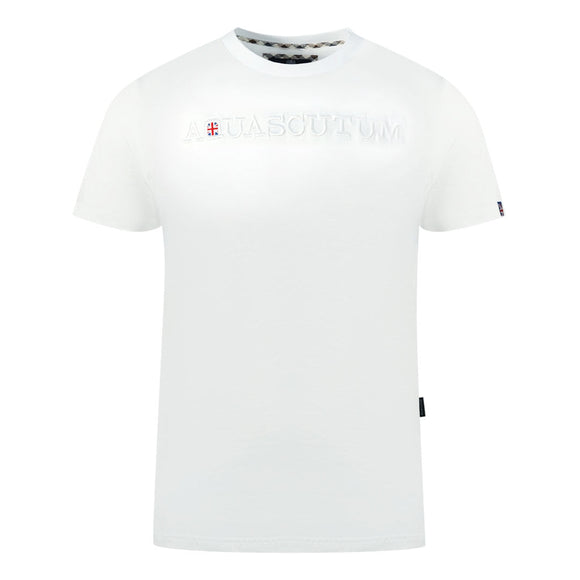 Aquascutum Brand Embossed Logo White T-Shirt S